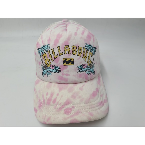 Billabong Accessories - Women Billabong Tie Dye Palm Trees Mesh Trucker Snapback Hat Cap Surf Pink White